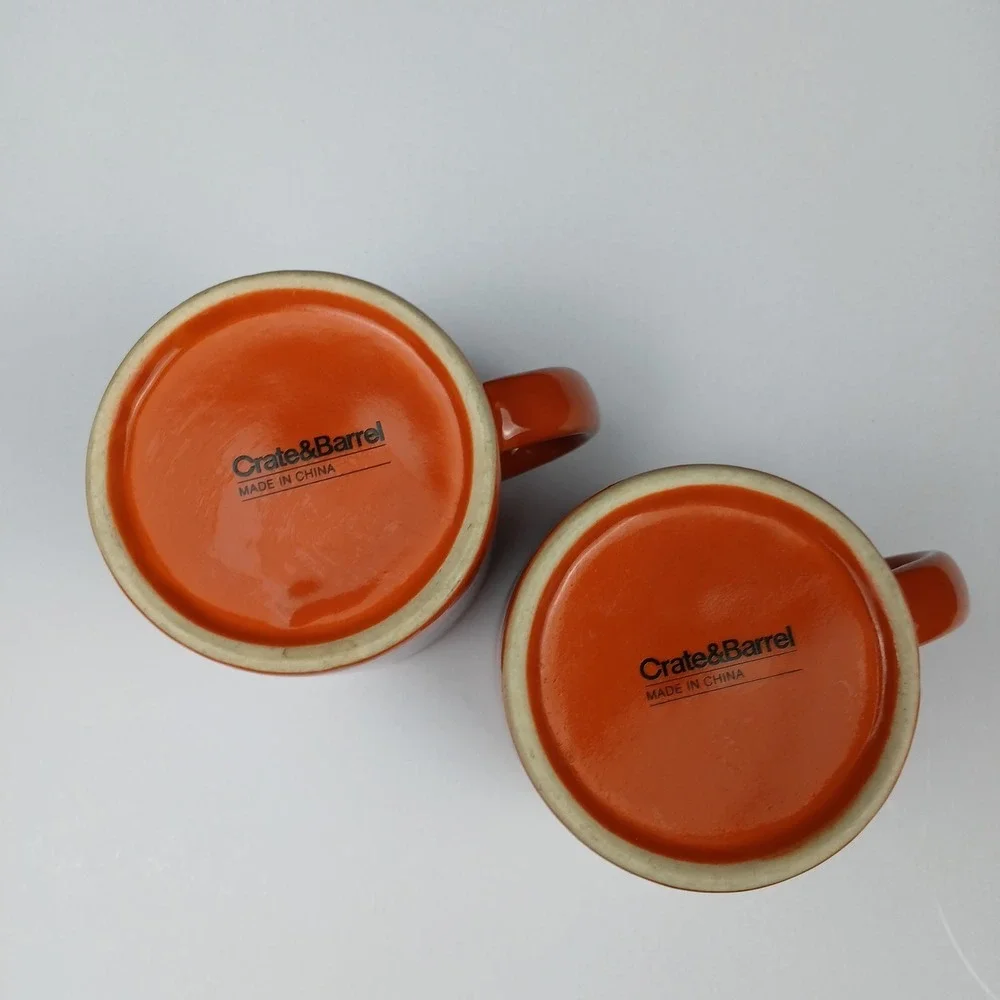 Set of 2 Crate‎ & Barrel Orange Boo Halloween Fall Pumpkin Small Coffee Mugs 3